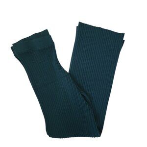 Orsay Women's Approx Size S Ribbed Knit Flare Pants Green High Waist Stretch